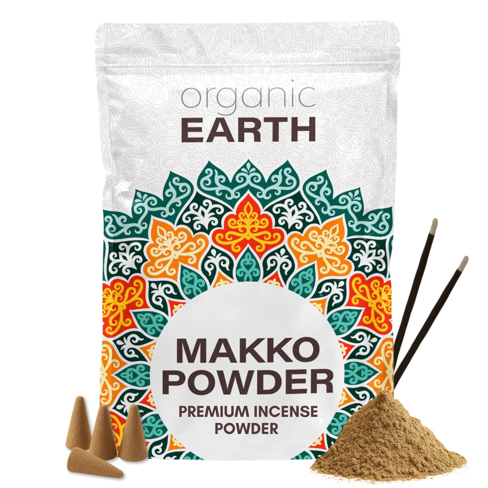 Organic Earth Makko powder 4oz bottle showing extended burn potential for incense.