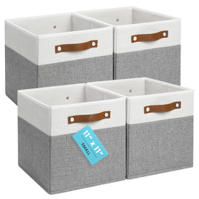 OrganiHaus 11x11 cube bin folded for compact closet storage.