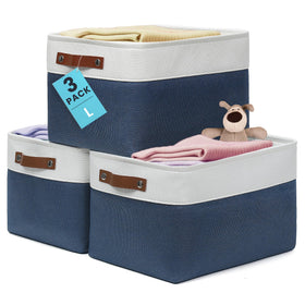 OrganiHaus 15x11in canvas basket on navy shelf for space-saving closet organization