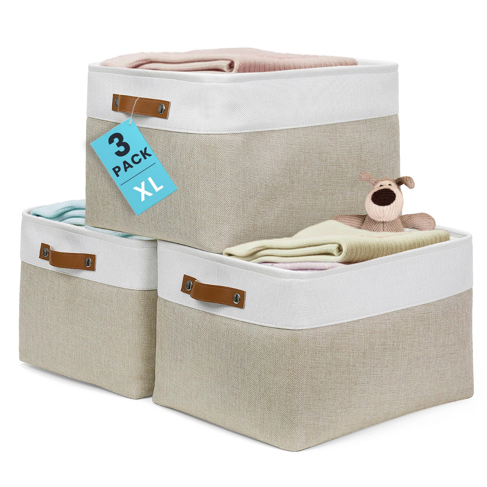 OrganiHaus 16x12.5in canvas basket on a shelf keeps laundry neatly contained.