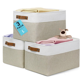 OrganiHaus canvas basket on a shelf for neat organization.