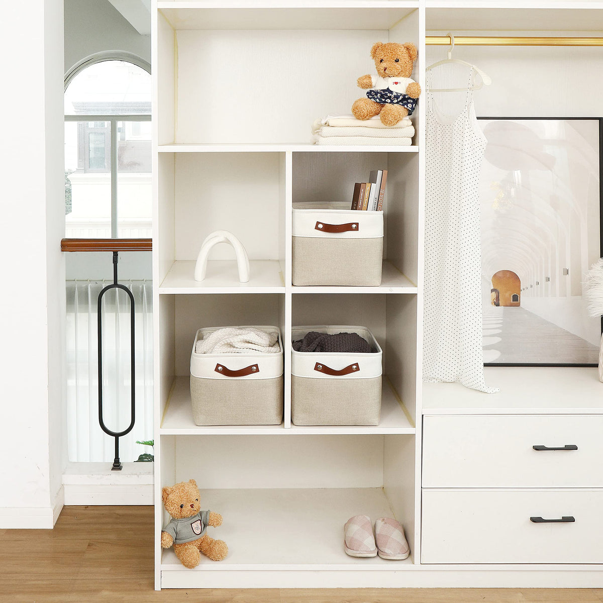 Uniform look across OrganiHaus baskets for cohesive decor.