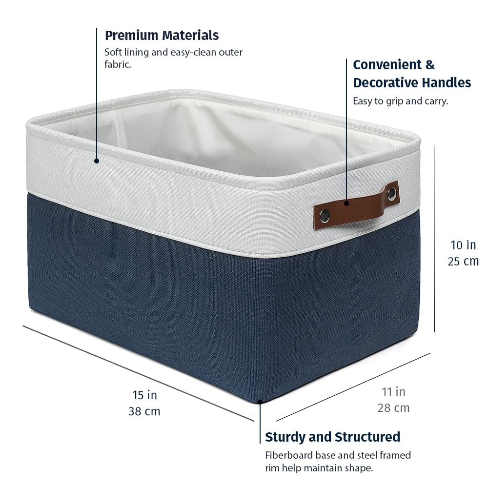 OrganiHaus front view canvas basket in navy, sturdy base keeps upright