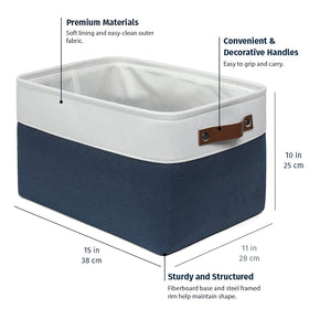 OrganiHaus front view canvas basket in navy, sturdy base keeps upright