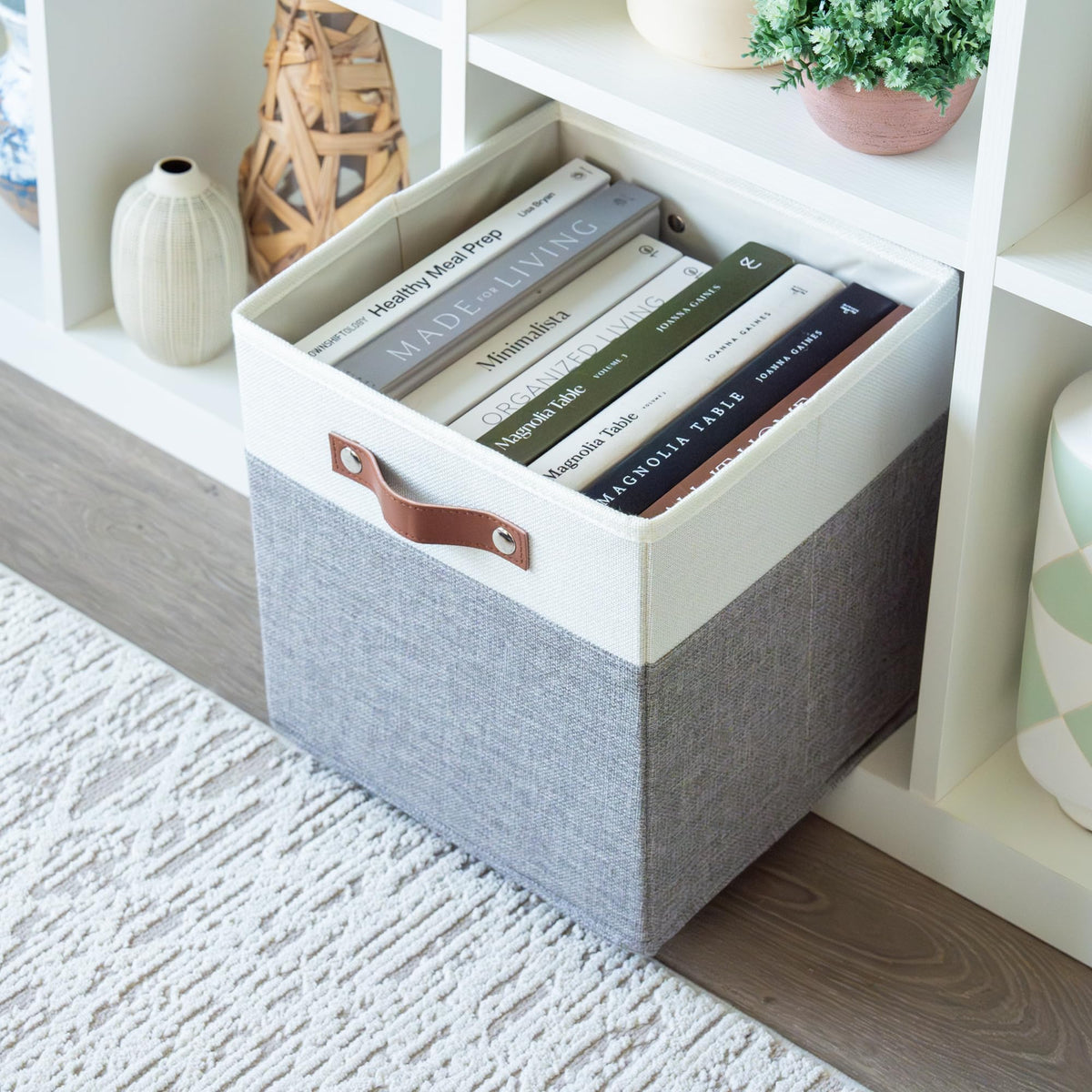 OrganiHaus collapsible storage bin easy to clean with damp cloth.