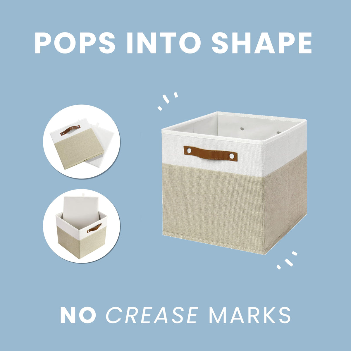 OrganiHaus metal-frame cube bin maintains rigidity during use.