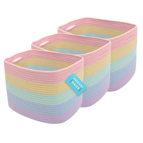 OrganiHaus pastel rainbow baskets folded flat for storage and quick setup