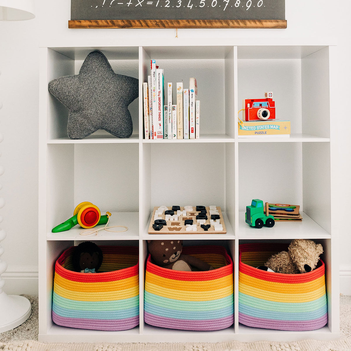 OrganiHaus Rainbow baskets in a nursery create calm, clutter-free spaces
