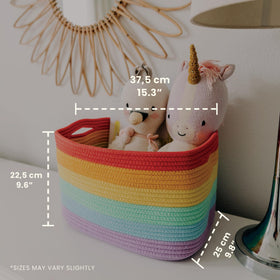 OrganiHaus Rainbow baskets opened to show flexible shape for easy access