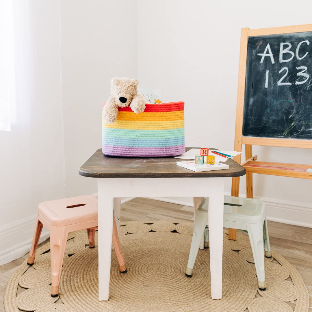 OrganiHaus Rainbow baskets use soft cotton rope for kid-friendly storage