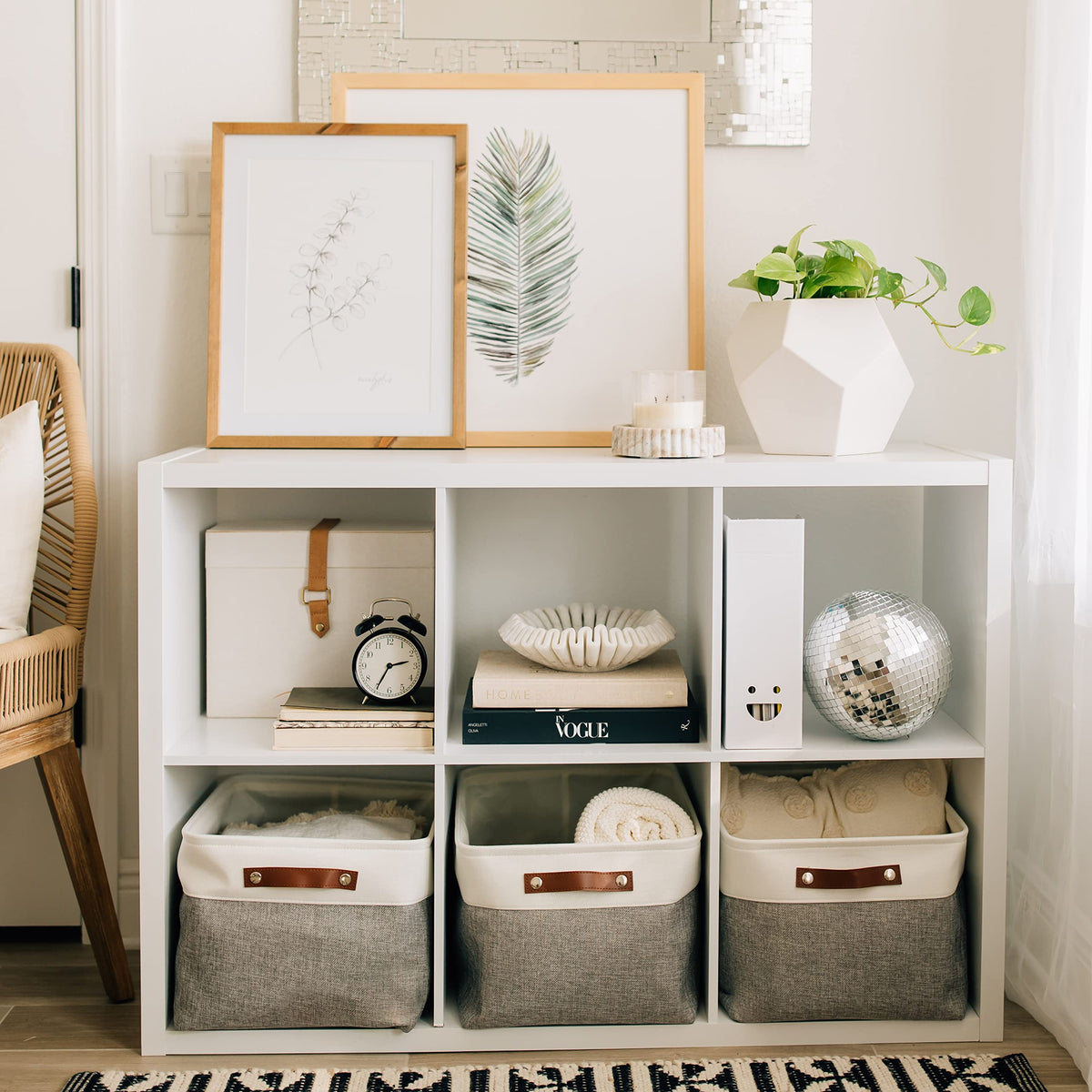OrganiHaus canvas bin with fiberboard base maintains upright shape.