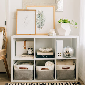 OrganiHaus canvas bin with fiberboard base maintains upright shape.