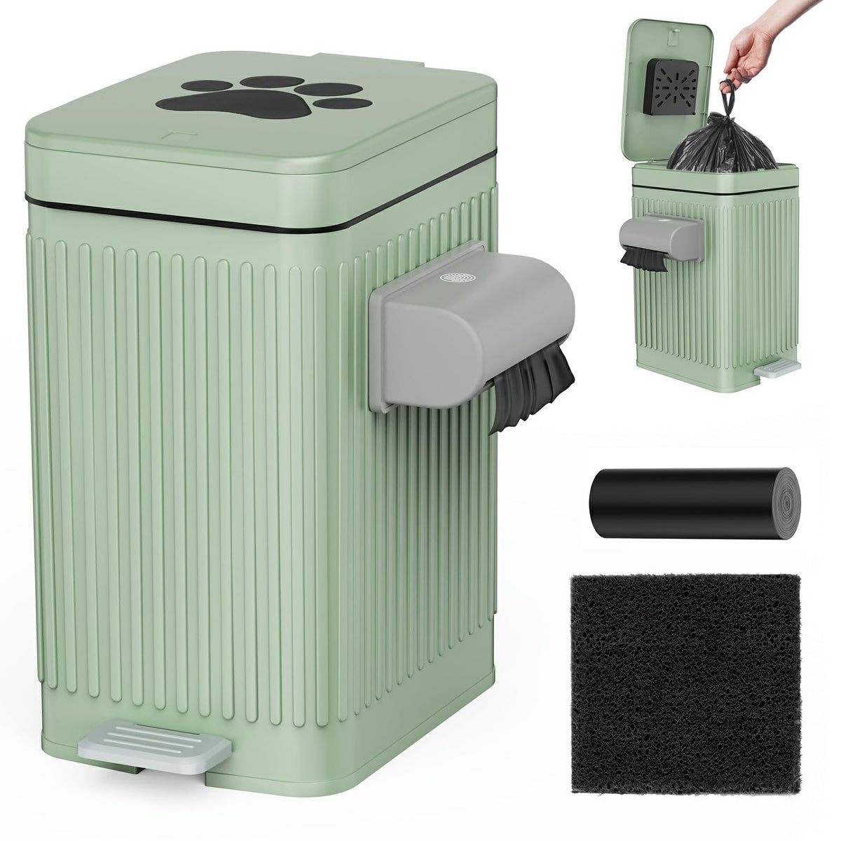 Organizelink dog poop trash can outdoors with 5L capacity provides odor control.
