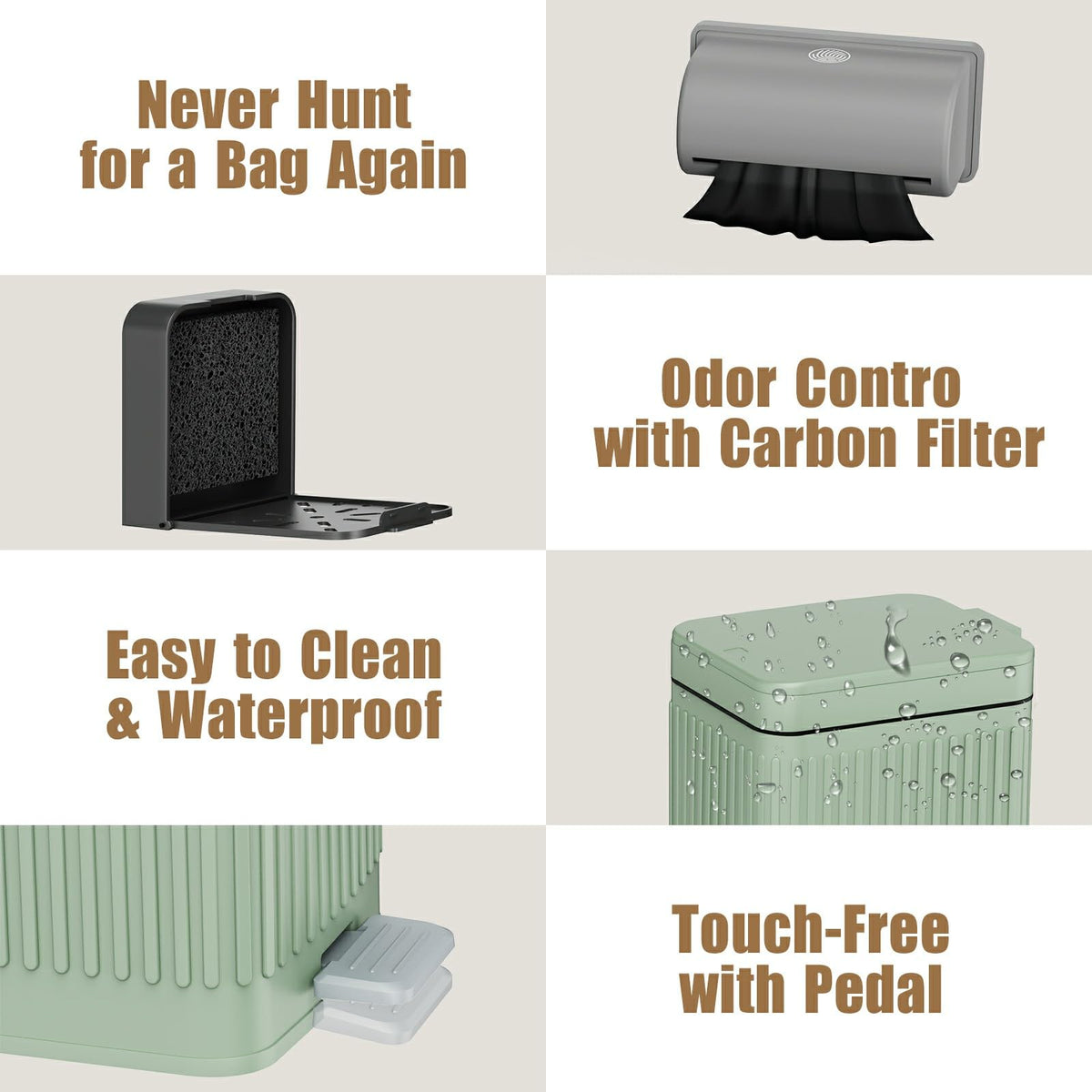 Organizelink dual-open lid with pedal for hands-free waste disposal.