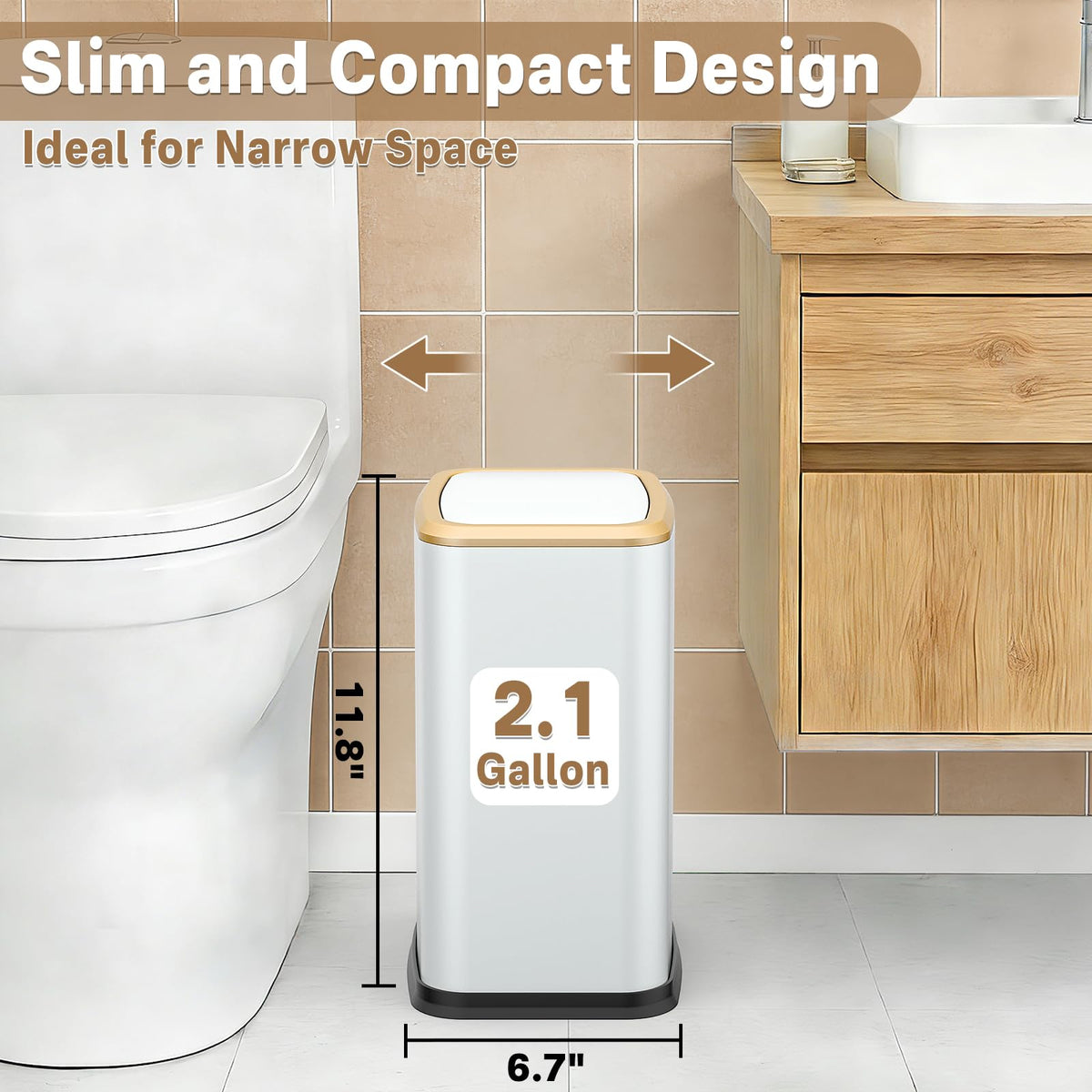organizelink stainless steel bathroom trash bin with rustproof finish for humid spaces