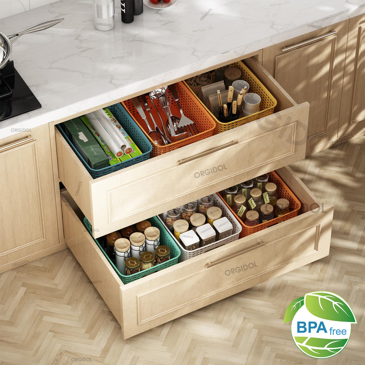 ORGIDOL craft room bin stacks securely for art supplies