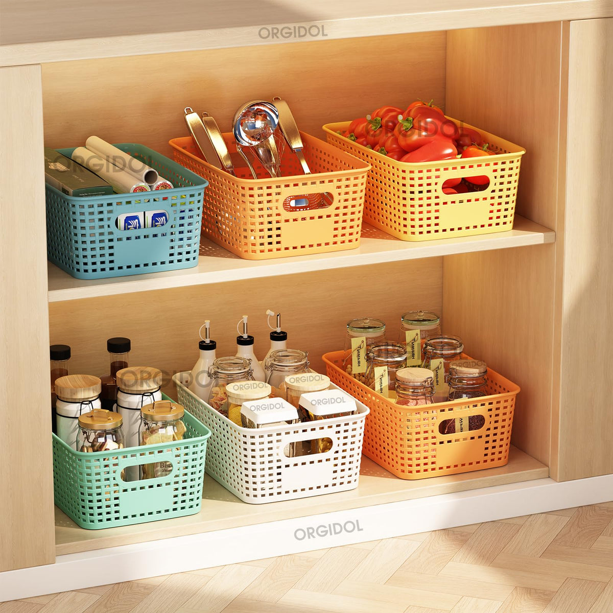 ORGIDOL office storage bin with lid keeping desk essentials organized