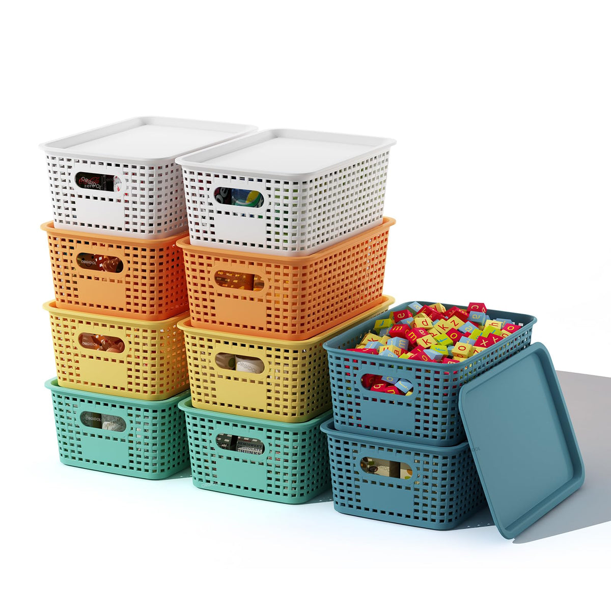 ORGIDOL basket with lid on a shelf for organized storage and easy access