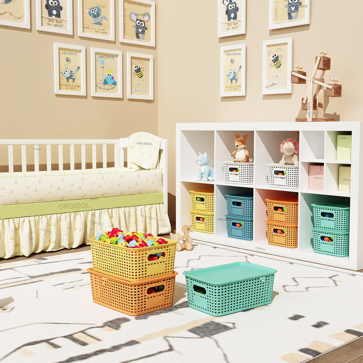 ORGIDOL stackable storage bins with handles for easy pulling