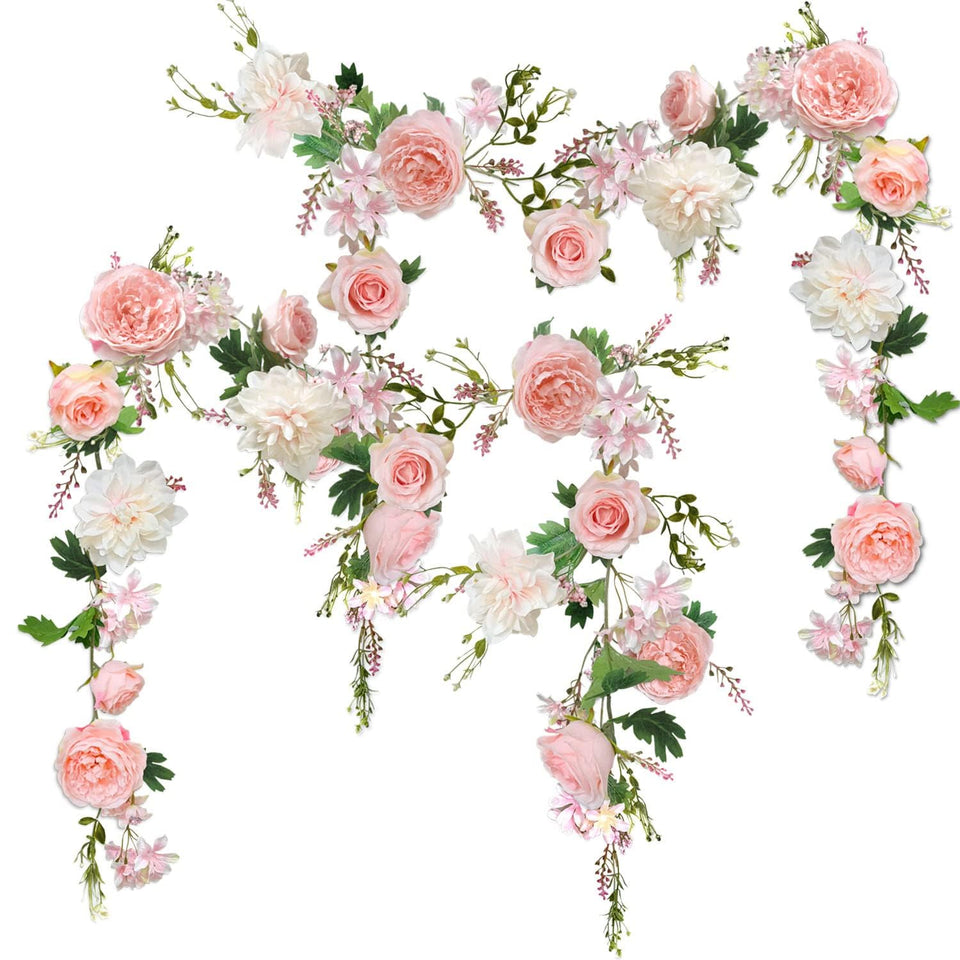 OrgMemory Peony Garland close-up veined petals for a natural wedding look.