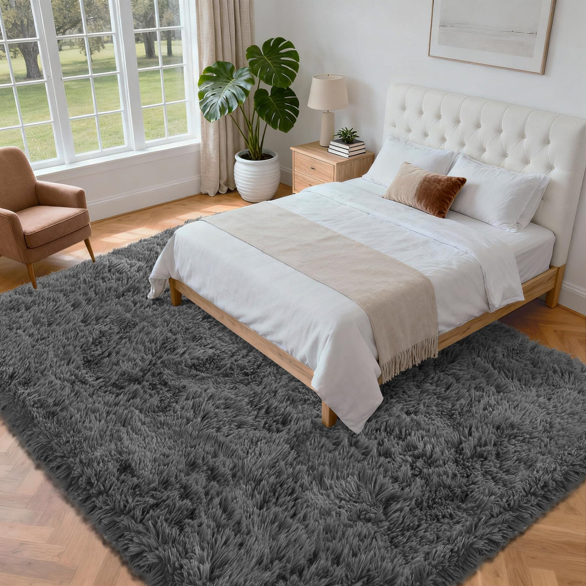 Oriannal living room rug with non-slip bottom stays in place on wood floors