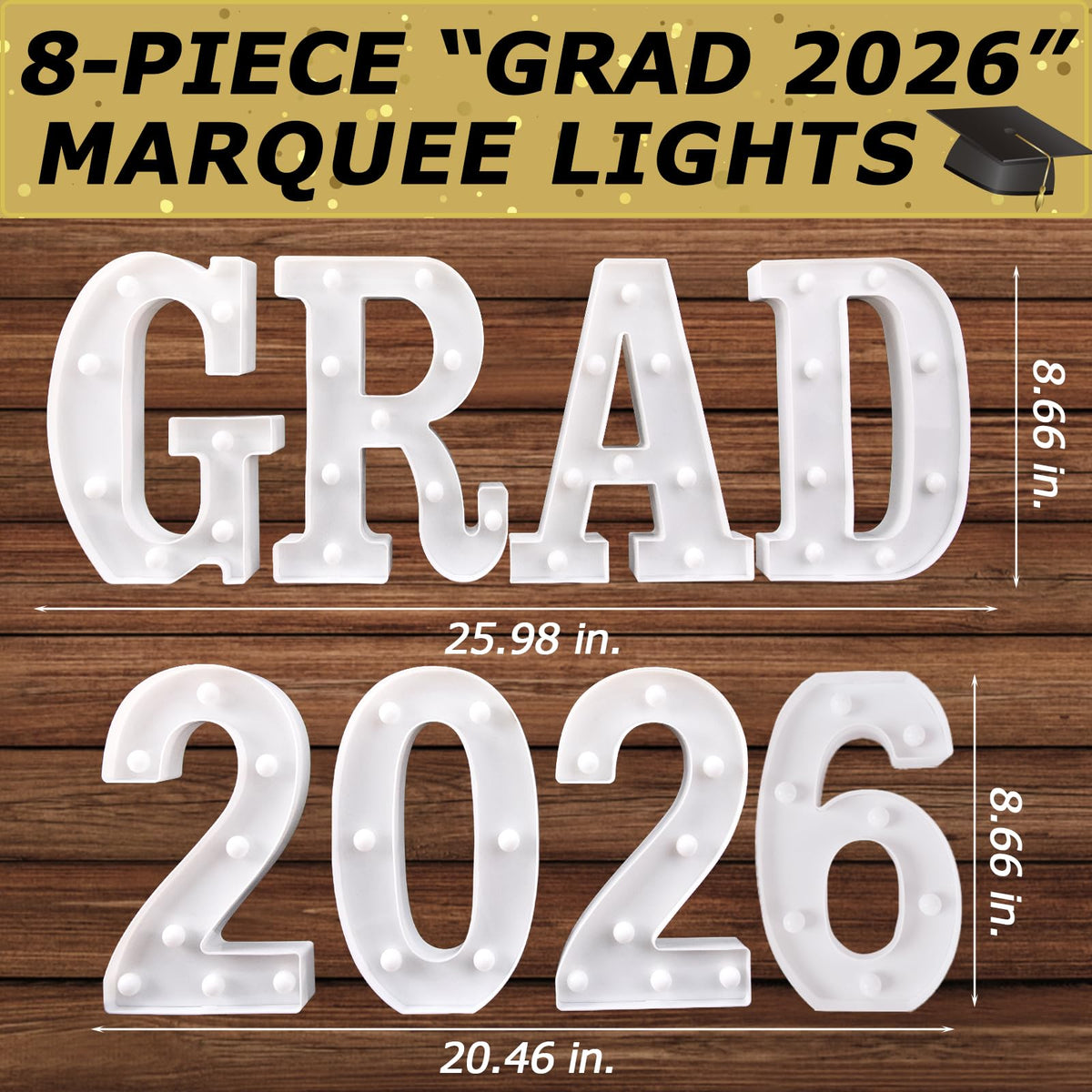 Oriental Cherry Grad 2026 LED letters on table create eye-catching centerpiece.