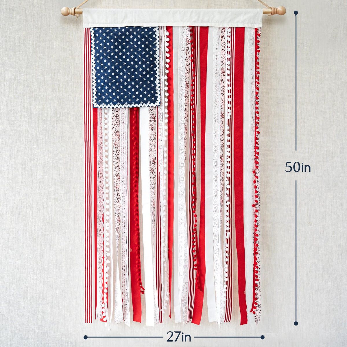 ORIENTAL CHERRY rag flag banner hanging indoors adds cozy holiday ambience.