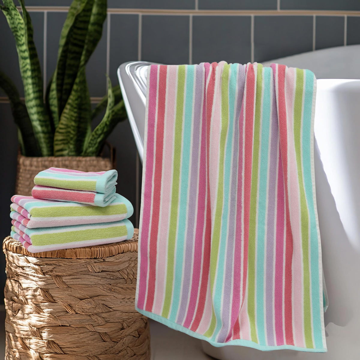 ORIGINAL KIDS bath towel 26x50 with pink stripes for quick-drying comfort