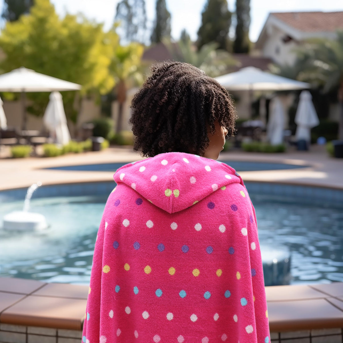 Child using Original Kids hooded towel wrap to dry after bath