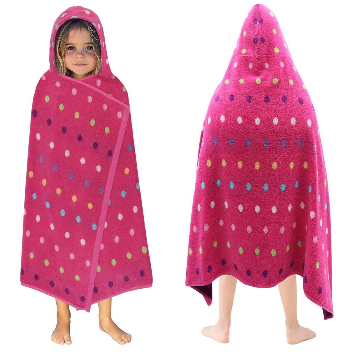 Original Kids hooded towel wrap in pink multicolor, soft cotton for cozy post-bath warmth