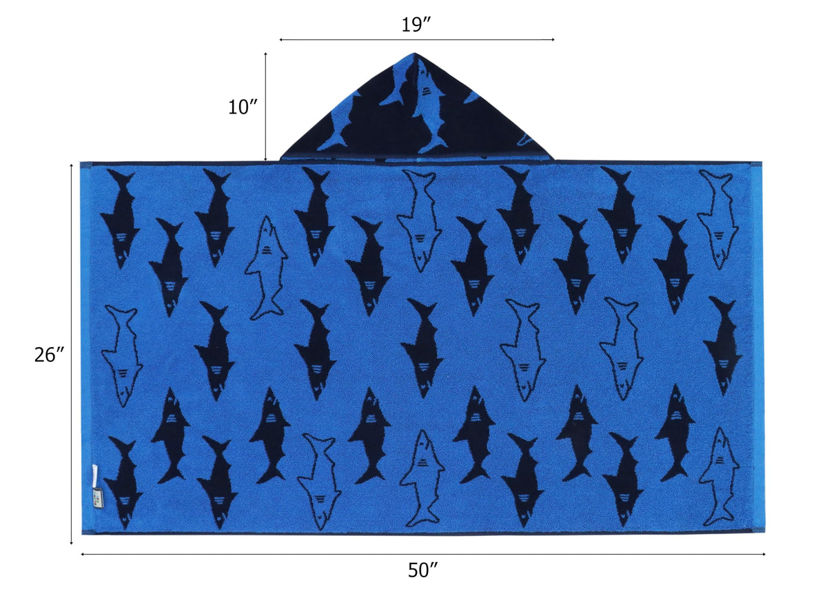 Original Kids Shark Attack hooded towel wrap reversible shark pattern design