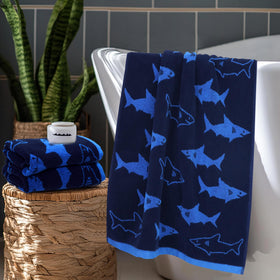 Original Kids Shark bath towel folded for cozy drying after baths