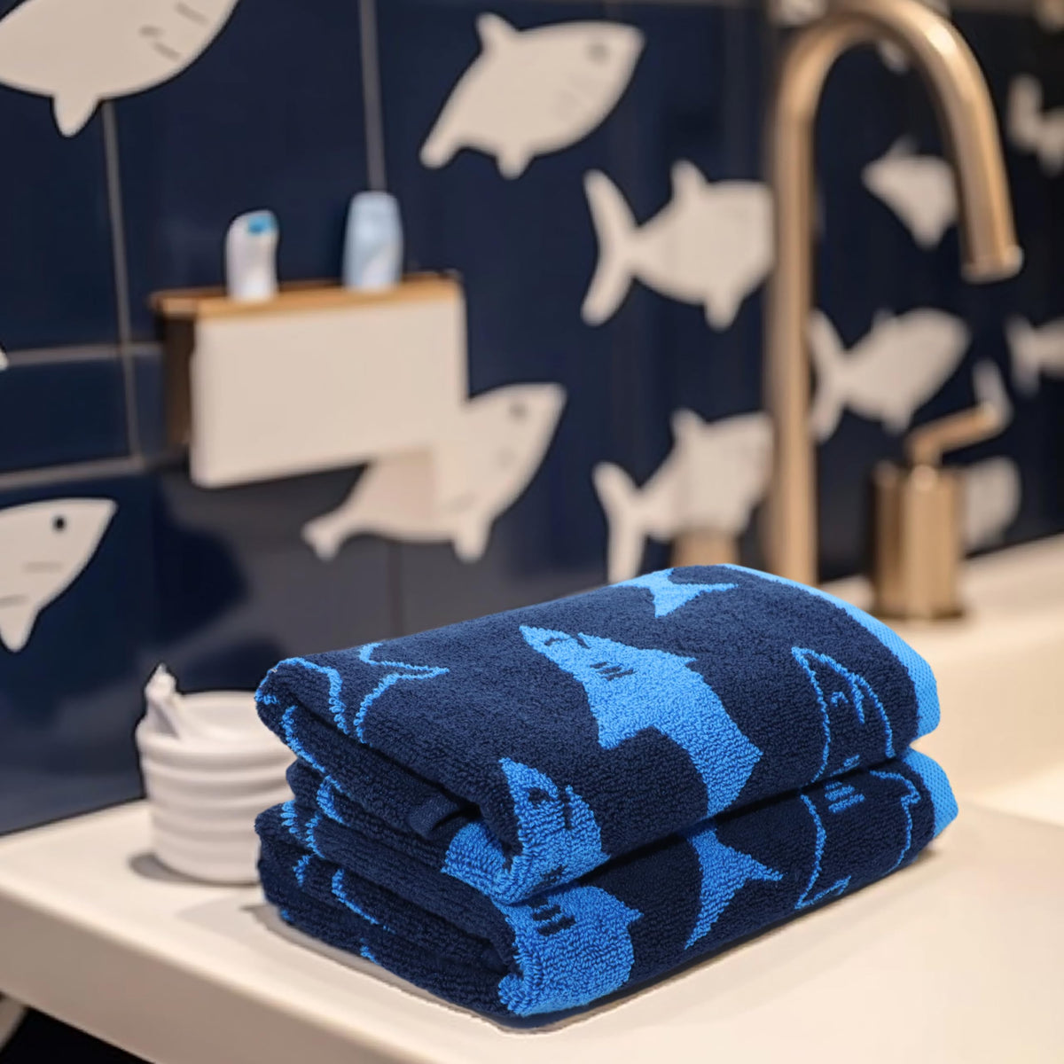 Original Kids Shark hand towel folded, compact for travel or trips