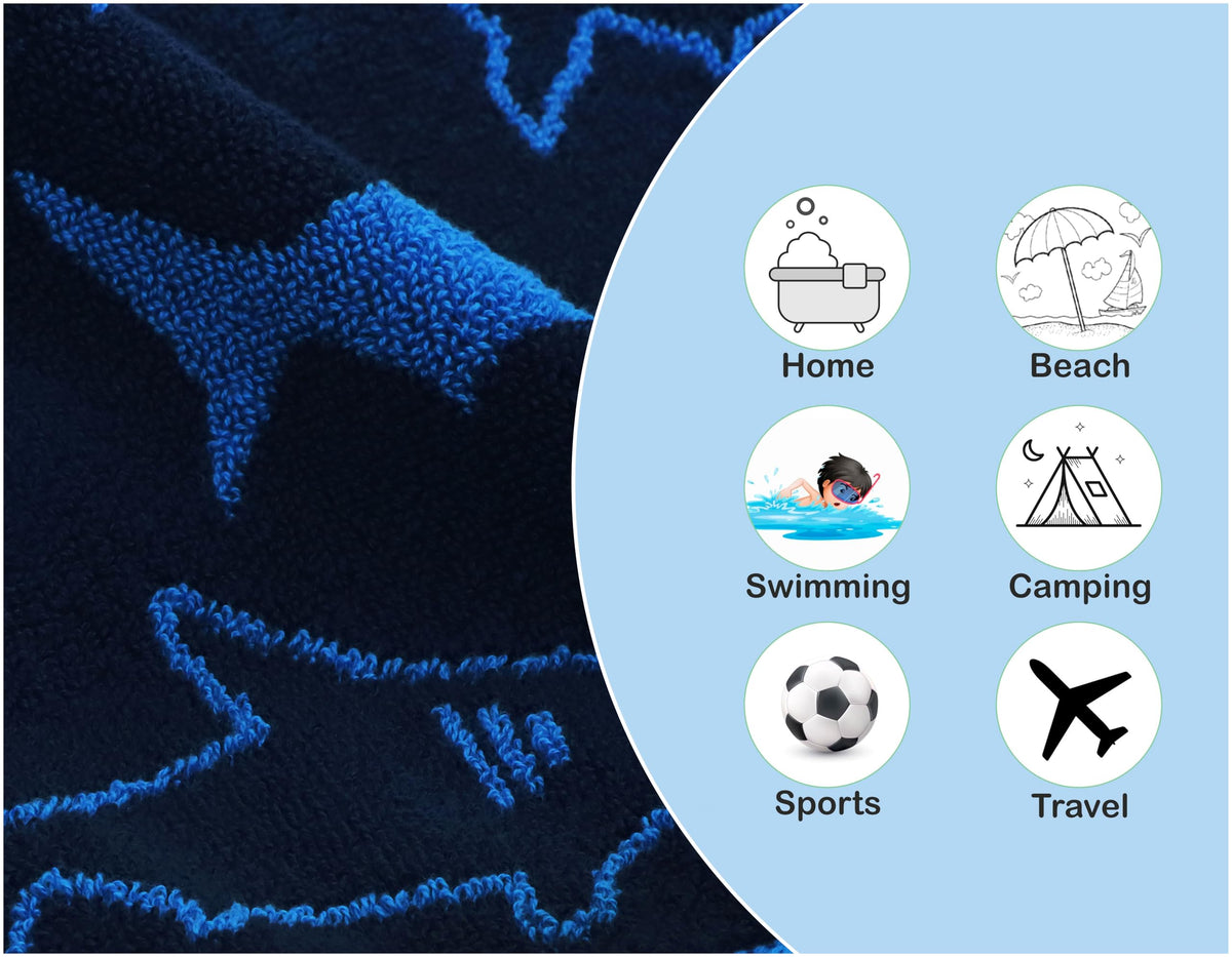 Original Kids Shark hand towel navy, quick dry surface for kids routines