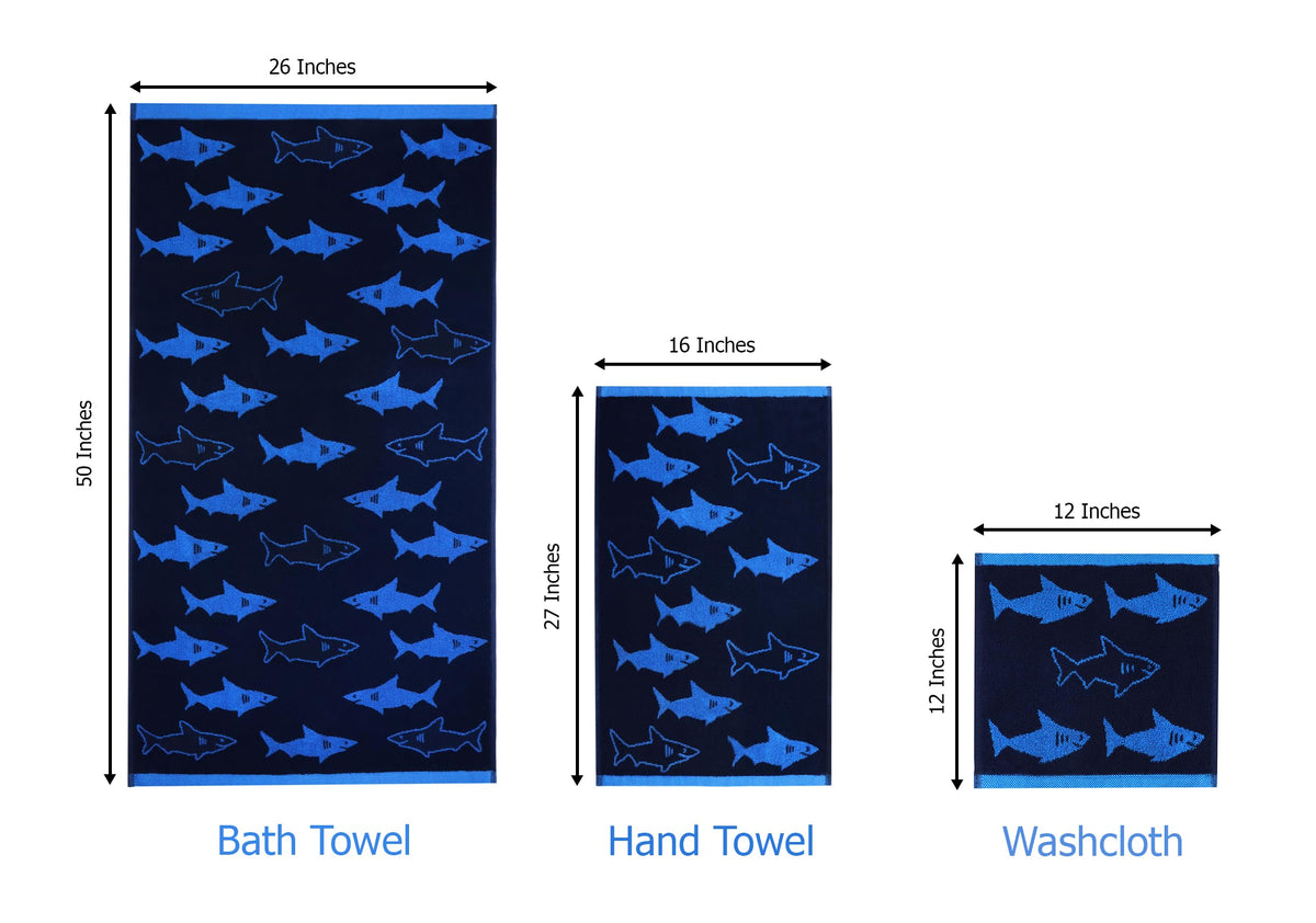 Original Kids Shark washcloth navy, gentle scrubbing with color safe jacquard fibers