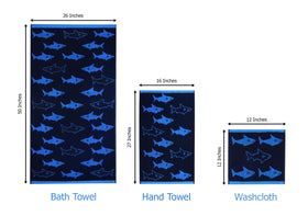 Original Kids Shark washcloth navy, gentle scrubbing with color safe jacquard fibers