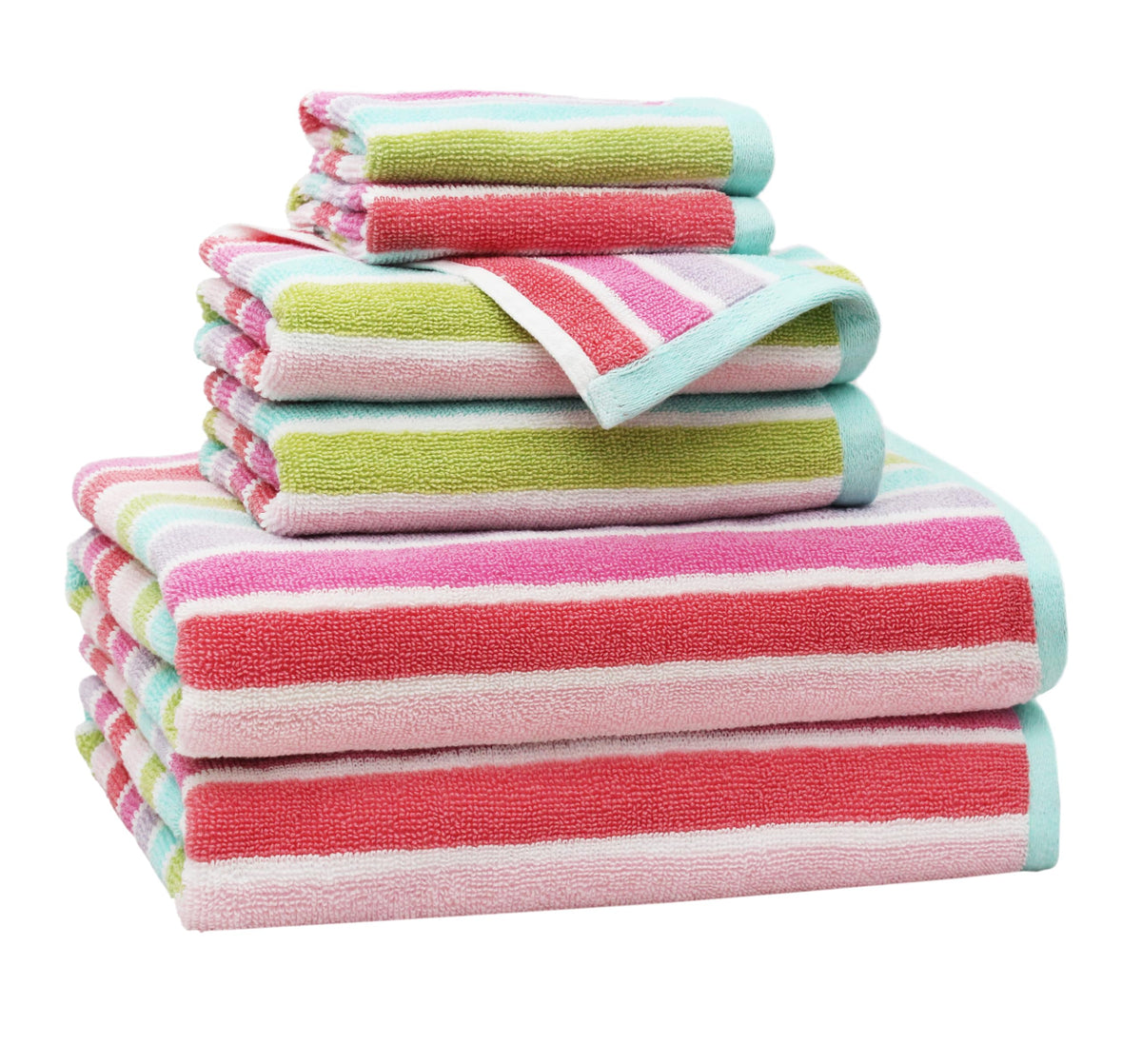 ORIGINAL KIDS six-piece towel set in pink stripes for bath and pool time
