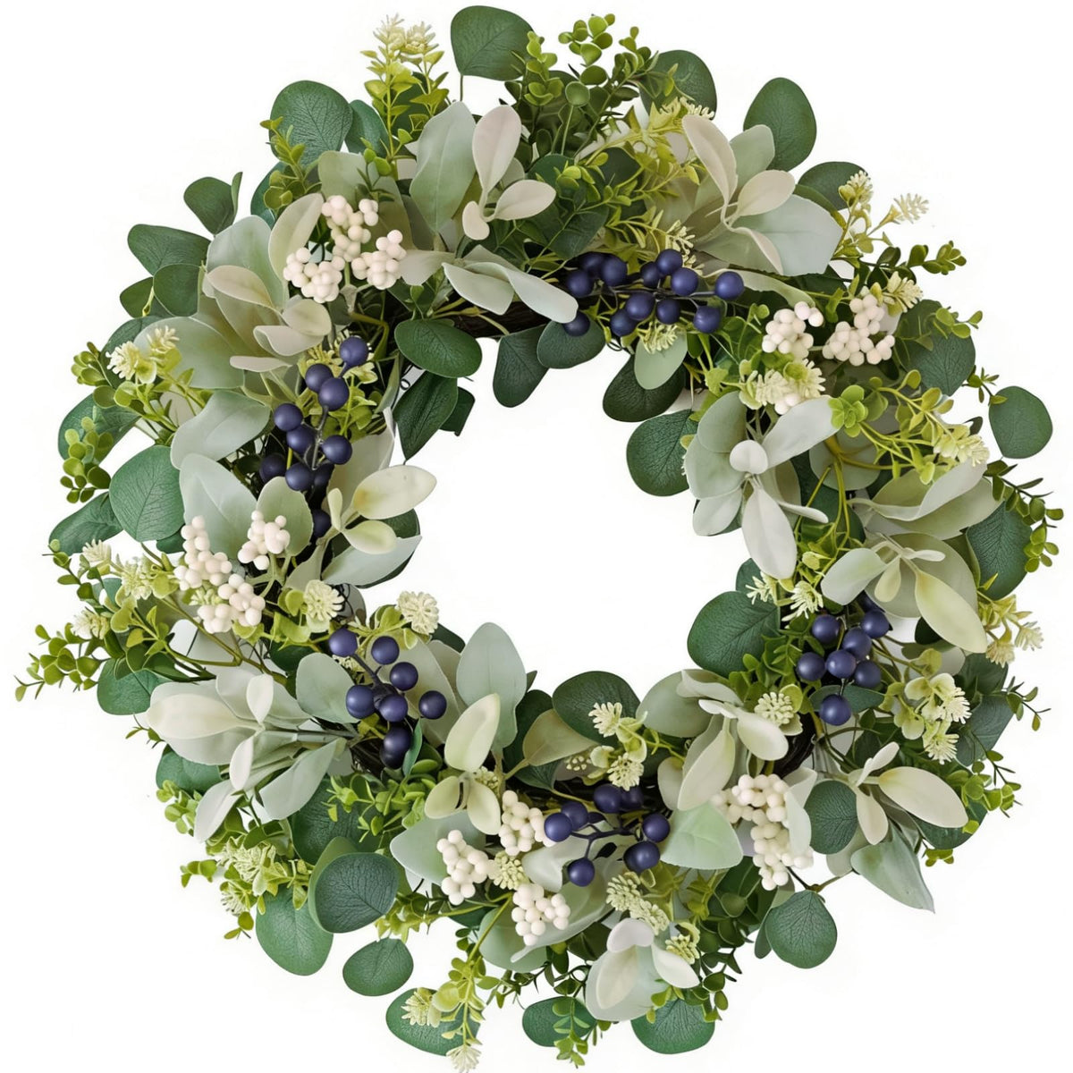 Orilium 22-inch front-door wreath with lamb's ear for year-round curb appeal
