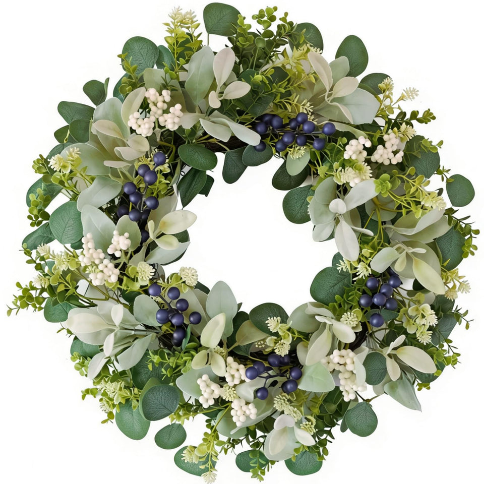 Orilium 22-inch front-door wreath with lamb's ear for year-round curb appeal