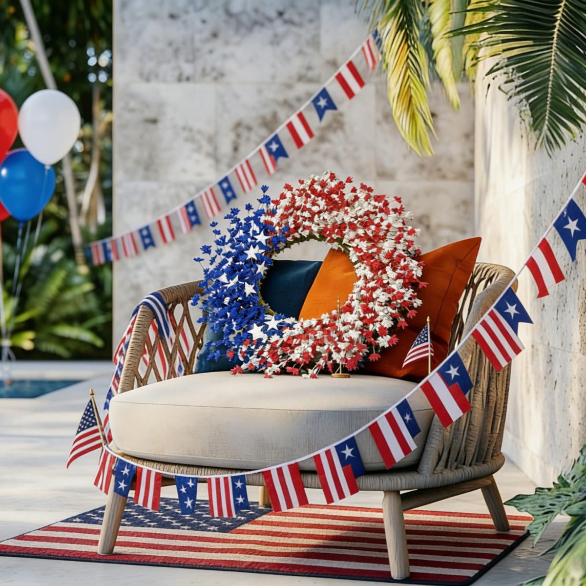 Orilium indoor-outdoor patriotic wreath with fade-resistant colors for year-round display