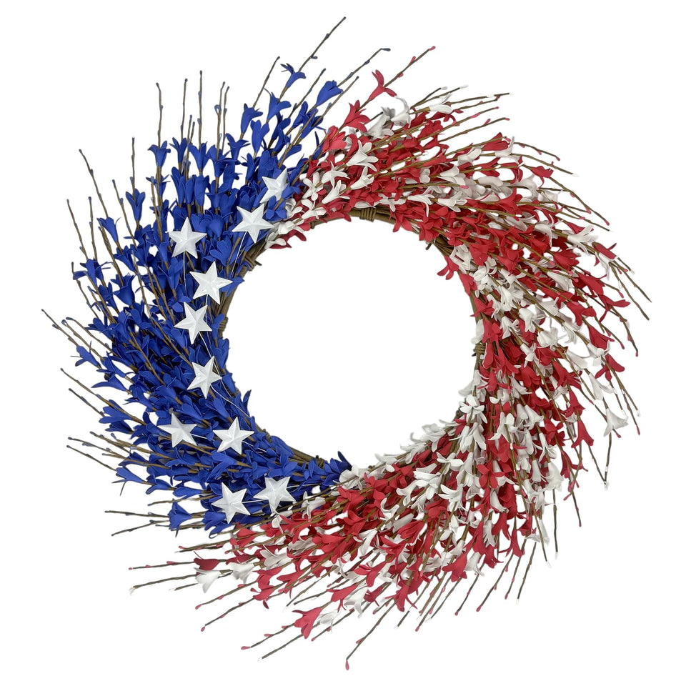 Orilium 22-inch patriotic wreath on front door adding curb appeal for Independence Day