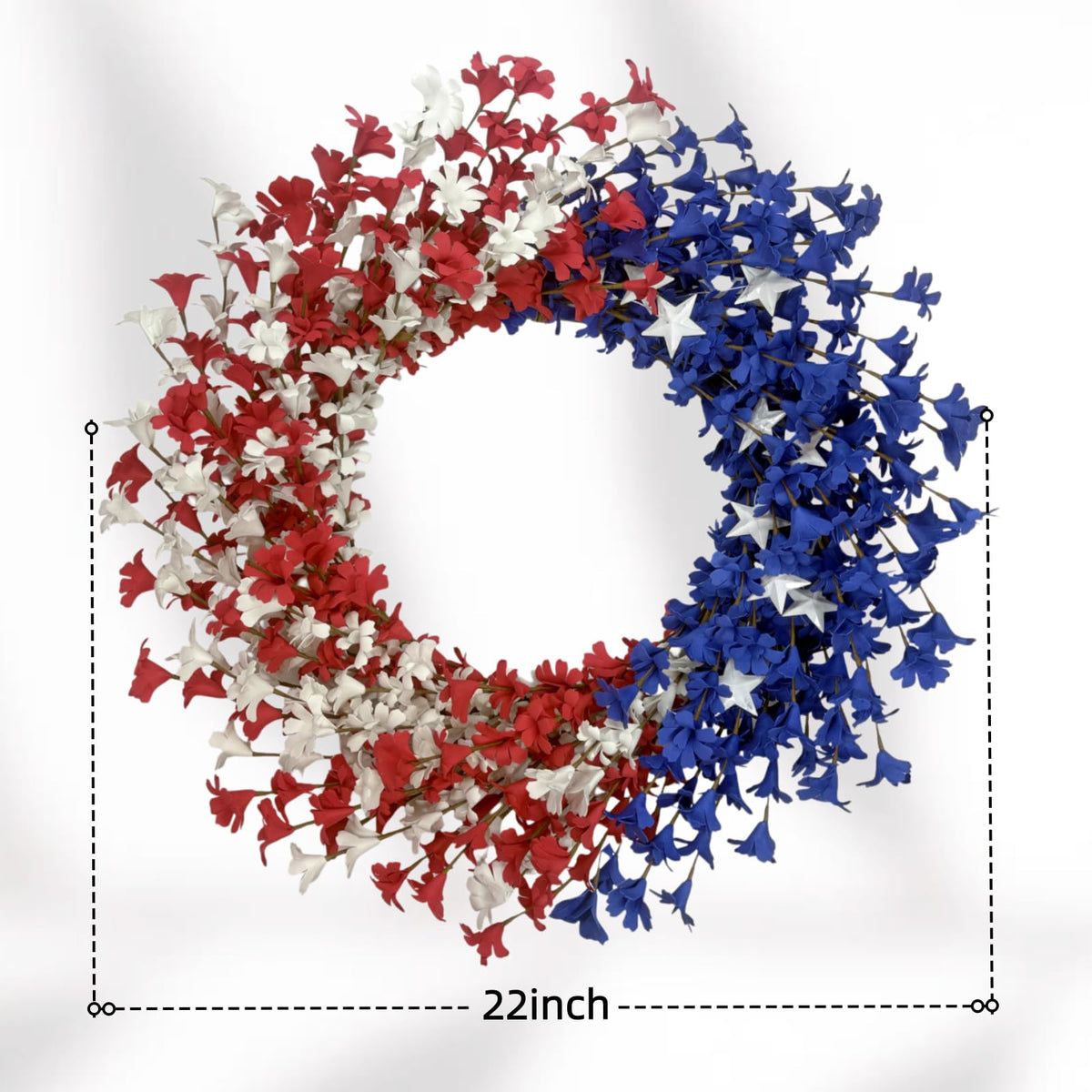 Orilium patriotic wreath suitable for indoor or covered outdoor spaces.