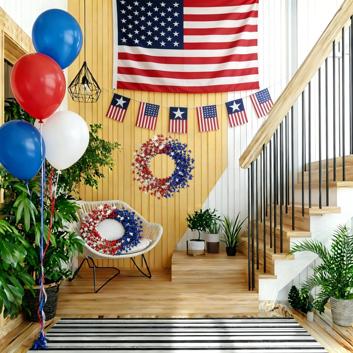 Orilium red white blue flowers and stars for a festive outdoor display.