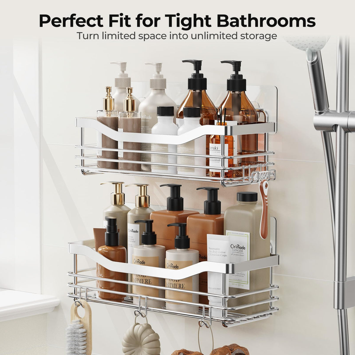 Compact two-pack bathroom organizer for kitchen and toilet spaces