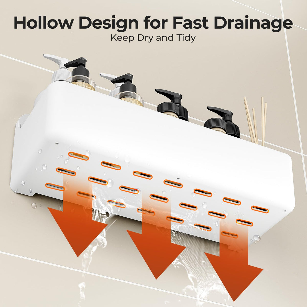 Orimade fast drain design prevents water buildup in the caddy