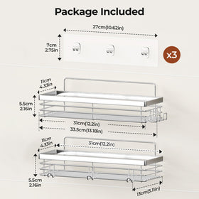 Orimade shower caddy front hooks for sponges and towels, neatly organized.