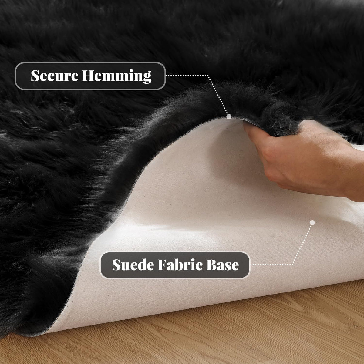ORINOVA fluffy sheepskin rug in modern bedroom and living room setup for warm ambiance.