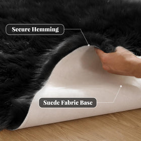 ORINOVA fluffy sheepskin rug in modern bedroom and living room setup for warm ambiance.