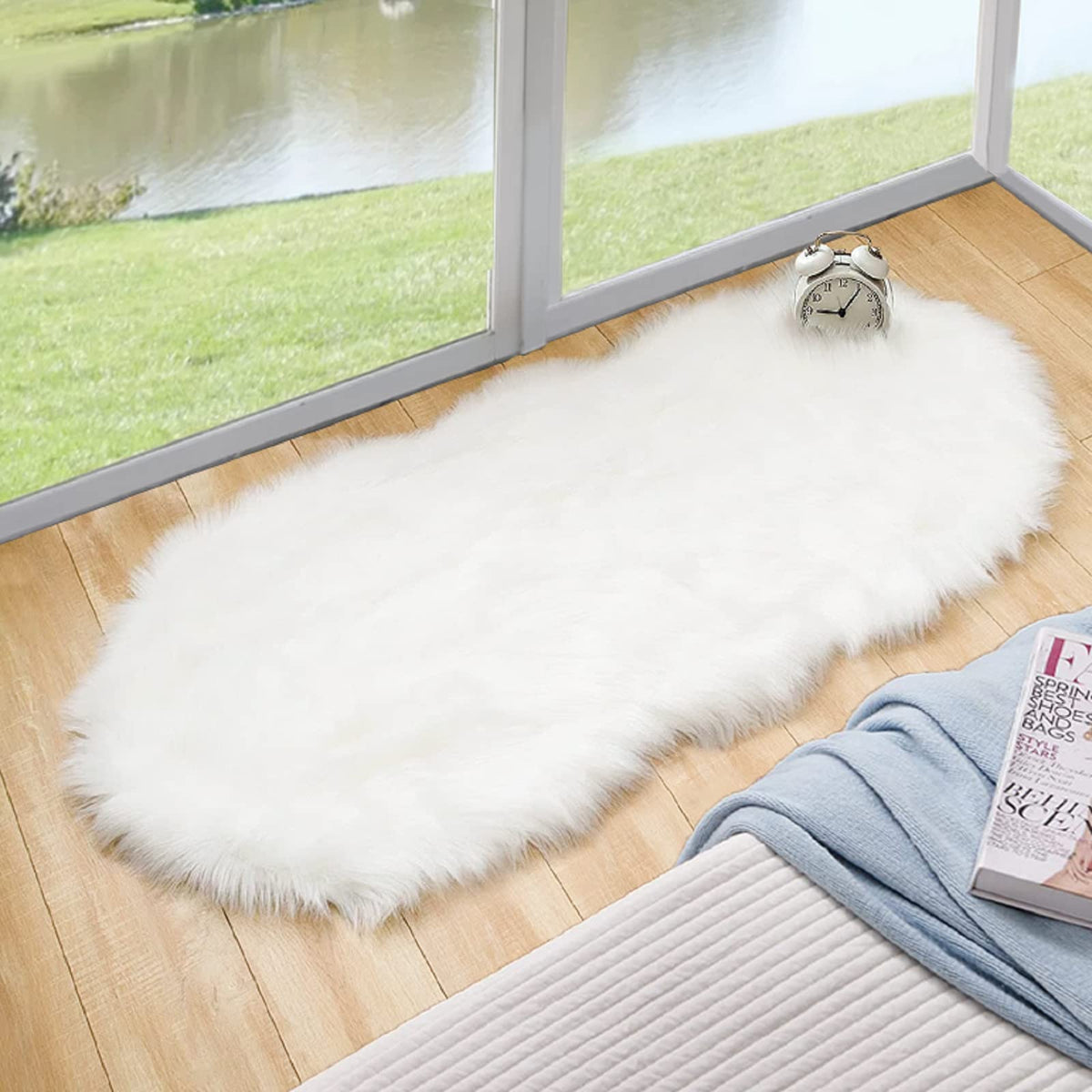 ORINOVA white faux sheepskin rug soft bedroom surface for cozy mornings