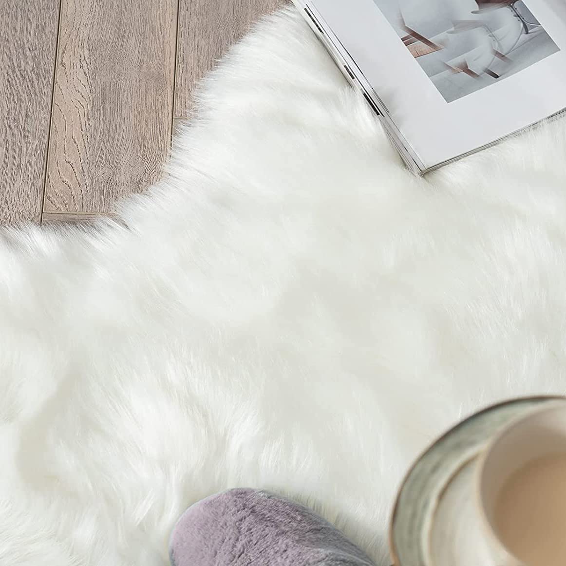 ORINOVA white faux sheepskin rug hand wash up to 30°C care